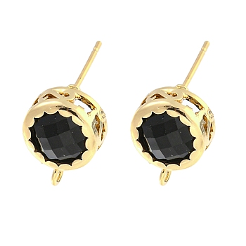 Bass Glass Stud Earring Findings, Round, Black, 14x10mm, Hole: 2mm, Pin: 1mm