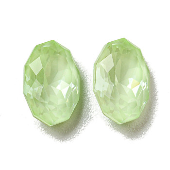 Glass Rhinestone Cabochons, Point Back & Back Plated, Faceted, Oval, Chrysolite, 10x6.5x4mm