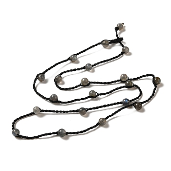 Natural Labradorite Braided Bead Necklacess, Nylon Cord Adjustable Necklaces, 21.65~22.24 inch(55~56.5cm)
