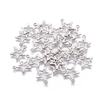 304 Stainless Steel Charms, Star, Stainless Steel Color, 14.5x12.5x0.7mm, Hole: 1.4mm