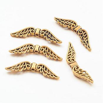 Tibetan Style Alloy Beads, Wing, Antique Golden, 7.5x30x3mm, Hole: 1mm