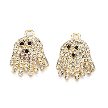 Rack Plating Alloy Rhinestone Pendants, Cadmium Free & Lead Free & Lead Free, Jellyfish, Light Gold, 21.5x16.5x3mm, Hole: 2mm