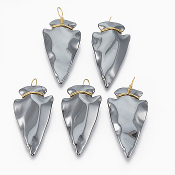 Non-magnetic Synthetic Hematite Pendants, with Golden Tone Brass Findings, Arrows, 46x24~25x9mm, Hole: 5~6x4~5mm
