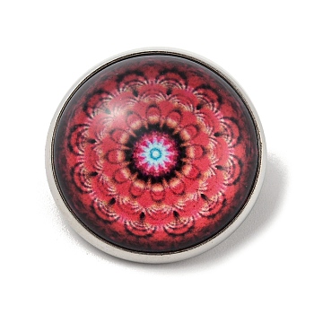 Round Glass Brooches, Platinum Plated Iron Jewerly Pins, for Backpack, Flower, 21.5x21.5x12mm