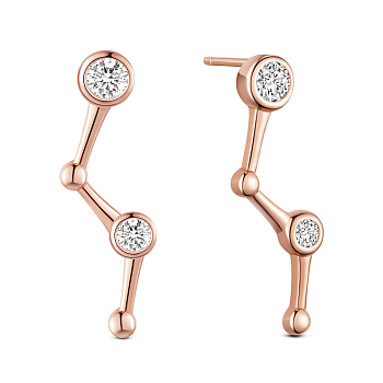 SHEGRACE 925 Sterling Silver Ear Studs, with Micro Pave AAA Cubic Zirconia Pendant, Folding Line, Rose Gold, 25mm