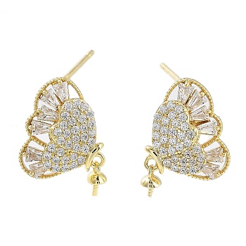 925 Sterling Silver with Cubic Zirconia Stud Earrings Findings, Butterfly, Real 18K Gold Plated, 14x11mm, Pin: 0.6mm