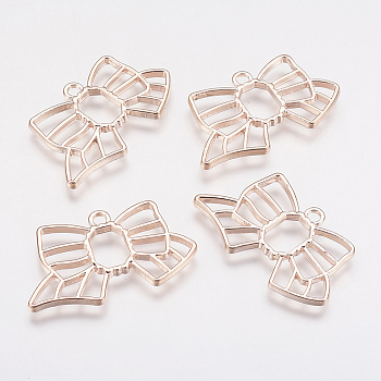 Alloy Open Back Bezel Pendants, For DIY UV Resin, Epoxy Resin, Pressed Flower Jewelry, Bowknot, Rose Gold, 22x37.5x2mm, Hole: 2mm