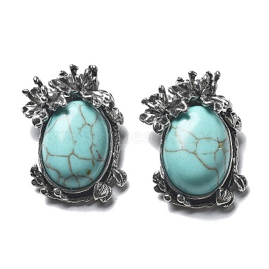 Antique Silver Oval Synthetic Turquoise Pendants