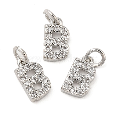 Real Platinum Plated Clear Letter B Brass+Cubic Zirconia Charms