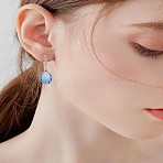 1 Pair Brass Cubic Zirconia Dangle Earrings, Oval, Golden, Dodger Blue, 35x10.5mm(EJEW-LP0003-67A)