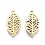 201 Stainless Steel Links Connectors, Laser Cut, Leaf, Golden, 18.5x9.5x1mm, Hole: 1.2mm(X-STAS-S080-034G)