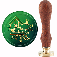 Brass Wax Seal Stamp with Handle, for DIY Scrapbooking, Bird & Birdcage Pattern, 3.5x1.18 inch(8.9x3cm)(AJEW-WH0184-0818)