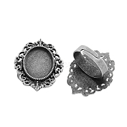 Vintage Adjustable Iron Finger Ring Components Alloy Cabochon Bezel Settings, Cadmium Free & Lead Free, Antique Silver, 17x5mm, Oval Tray: 18x13mm(PALLOY-Q300-09AS-NR)