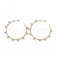 201 Stainless Steel Beaded Ring Stud Earrings with 304 Stainless Steel Pins, Half Hoop Earrings for Women, Golden, 55x58x2.2mm, Pin: 0.8mm(EJEW-B016-16B-G)