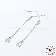 925 Sterling Silver Earring Hooks Findings, , with Box Chain & Pendant Bails, Silver, 50x0.8mm, 20 Gauge, Pin: 0.8mm(STER-I014-27S)