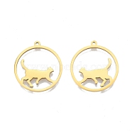 Ion Plating(IP) 201 Stainless Steel Pendants, Ring with Cat, Real 18K Gold Plated, 27x25x1.5mm, Hole: 1.4mm(STAS-N098-098LG)