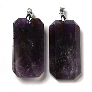 Natural Amethyst Pendants, Faceted Rectangle Charms, with Platinum Plated Brass Snap on Bails, Lead Free & Cadmium Free, 40~41x20~21x6~9mm, Hole: 4.3x3.8mm(G-H286-05P-05)