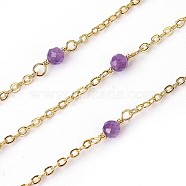 3.28 Feet Handmade Natural Amethyst Beaded Chains, Soldered, with Brass Findings, Real 18K Gold Plated, Long-Lasting Plated, 3mm(X-CHC-P007-E06)