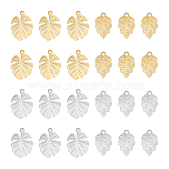24Pcs 4 Style 304 Stainless Steel Pendants, Tropical Leaf Charms, Golden & Stainless Steel Color, 12~15.5x7.5~11x1mm, Hole: 1~1.4mm, 6pcs/style(STAS-UN0048-31)