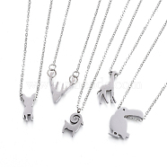 304 Stainless Steel Pendant Necklaces, with Lobster Claw Clasps and Cable Chains, Animal Theme, Mixed Shape, Stainless Steel Color, 15.7 inch~16.5 inch(40~42cm), Pendant: 13~19x7~17x3mm(NJEW-O109-01P)