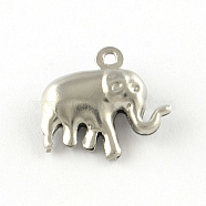 Elephant 201 Stainless Steel Charm Pendants, Smooth Surface, Hollow, Hollow, Stainless Steel Color, 14.5x15x5mm, Hole: 1.5mm(STAS-R075-16)
