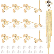 16Pcs Brass Stud Earring Findings, with Vertical Loops, Nickel Free, Leaf, 40Pcs Plastic Ear Nuts, Real 18K Gold Plated, 10x12mm, Hole: 1mm, Pin: 0.8mm(KK-BC0008-38)