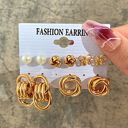 Alloy & Plastic Pearl Earring Sets, Golden, 6~70mm, 6pairs/set(WG01624-01)