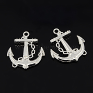 Alloy Pendants, Anchor, Silver Color Plated, Lead Free & Cadmium Free & Nickel Free, about 32mm long, 27mm wide, 4mm thick, hole: 2.5mm(X-EA10917Y-NFS)