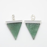 Natural Green Aventurine Pendants, with Silver Tone Brass Findings, Triangle, 30~35x23~28x5mm, Hole: 8x5mm(G-P050-02P)