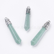 Natural Green Aventurine Pointed Pendants, with Alloy Findings, Bullet, Platinum, Cadmium Free & Lead Free, 55~67x11mm, Hole: 5x4mm(G-F228-07J-RS)