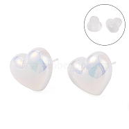 Hypoallergenic Bioceramics Zirconia Ceramic Stud Earrings, with Acrylic, No Fading and Nickel Free, Heart, Floral White, 13x16mm(EJEW-C111-14B)