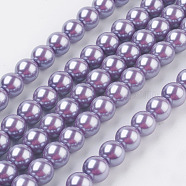 Eco-Friendly Dyed Glass Pearl Round Beads Strands, Grade A, Cotton Cord Threaded, Violet, 10mm, Hole: 0.7~1.1mm, about 42pcs/strand, 15 inch(HY-A002-10mm-RB056)