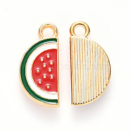 Alloy Enamel Pendants, Watermelon Slice, Light Gold, Red, 17x8x2mm, Hole: 1.8mm(X-ENAM-S121-018)