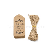 Thank You Theme Paper Card, with Hemp Rope, Tan, 95x45x0.3mm(DIY-WH0325-18)