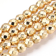 Electroplate Non-magnetic Synthetic Hematite Bead Strands, Round, Faceted, Light Gold Plated, 4mm, Hole: 1mm, about 98~102pcs/strand, 15.7 inch(X-G-Q465-16KC)