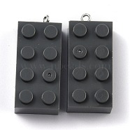 Opaque Acrylic Pendants, with Platinum Iron Loop, Long Rectangle Building Block Charms, Gray, 36x16x11.5mm, Hole: 1.5mm(MACR-B0001-02C)