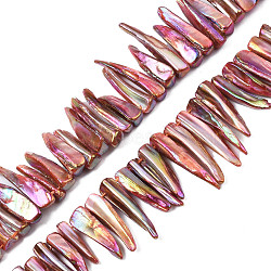 Electroplated Natural Freshwater Shell Beads, Teardrop, AB Color, Dark Salmon, 14~34x4~11x2~7mm, Hole: 1mm, about 57~78pcs/strand, 14.37 inch~15.35 inch(36.5~39cm)(SHEL-N026-197E)