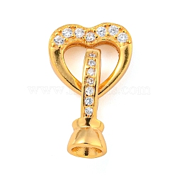 925 Sterling Silver Micro Pave Clear Cubic Zirconia Fold Over Clasps, Heart, Real 18K Gold Plated, 19mm(STER-B005-45G)