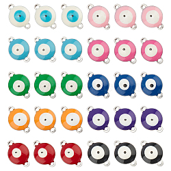 Nbeads Vacuum Plating 304 Stainless Steel Enamel Links Connectors, Flat Round with Evil Eye, Mixed Color, 14.5x10x4.5mm, Hole: 1.4mm, 10 colors, 10pcs/color, 100pcs/box(STAS-NB0001-49P)