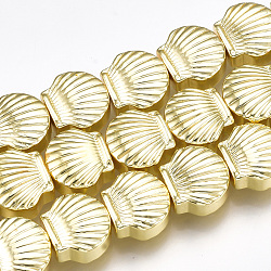 Electroplate Non-magnetic Synthetic Hematite Beads Strands, Scallop Shell Shape, Golden Plated, 8x9x4mm, Hole: 1mm, about 50pcs/strand, 15.9 inch(G-T061-181G)