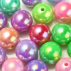 UV Plating Rainbow Iridescent Acrylic Beads, Round, Mixed Color, 17.5x17mm, Hole: 2.8mm(PACR-E001-04A)