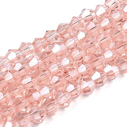 Transparent Glass Beads Strands, Faceted, Bicone, Misty Rose, 2.9~3.3x2.5mm, Hole: 0.7mm, about 145~150pcs/strand, 16.34~16.54 inch(41.5~42cm)(EGLA-A039-T2mm-D15)