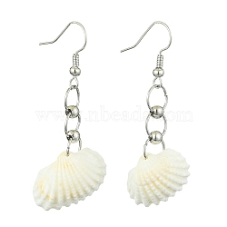 Nautural Shell Dangle Earrings, Iron Drop Earrings, White, 49x20~22.5mm(EJEW-JE05655)