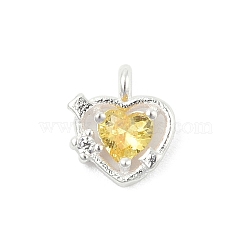 925 Sterling Silver Micro Pave Cubic Zirconia Pendants, Heart Charms, Yellow, 6.5x6x2mm, Hole: 0.9mm(STER-Q002-02B)