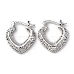 Heart Brass Cubic Zirconia Hoop Earrings, Long-Lasting Plated, Lead Free & Cadmium Free, Platinum, 22.5x19.5x4mm(EJEW-K247-09P)