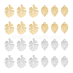 24Pcs 4 Style 304 Stainless Steel Pendants, Tropical Leaf Charms, Golden & Stainless Steel Color, 12~15.5x7.5~11x1mm, Hole: 1~1.4mm, 6pcs/style(STAS-UN0048-31)