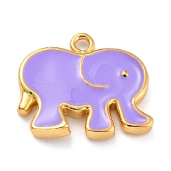 Golden Brass Enamel Pendants, Long-Lasting Plated, Elephant, Lilac, 16x17.5x2mm, Hole: 1.6mm(KK-P197-08G-G)
