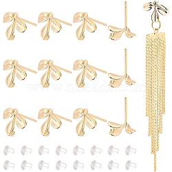 16Pcs Brass Stud Earring Findings, with Vertical Loops, Nickel Free, Leaf, 40Pcs Plastic Ear Nuts, Real 18K Gold Plated, 10x12mm, Hole: 1mm, Pin: 0.8mm(KK-BC0008-38)