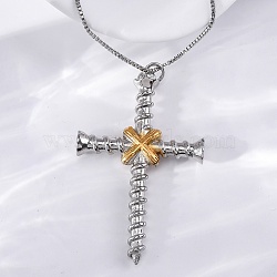 Brass Screw Cross Pendant Box Chain Necklaces for Women Men, Platinum & Golden, 16.14 inch(41cm)(NJEW-C067-06P)