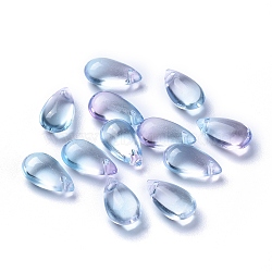 Transparent Glass Charms, Dyed & Heated, Teardrop, Sky Blue, 13.5x8x5.5mm, Hole: 1mm(GLAA-O017-01J)